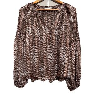 Blu Pepper Womens L Sheer Top Festival Balloon Sleeve Gold Shimmer